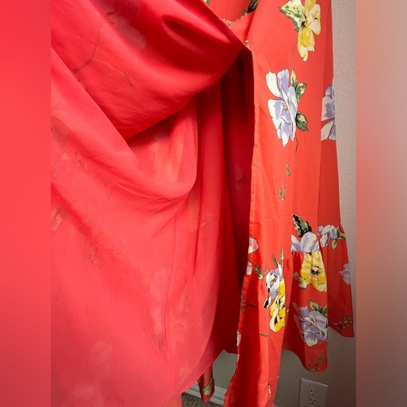 Lulu’s Forever Floral Orange Floral Print Tie-Strap Slit Ruched  Maxi Dress XL - Picture 4 of 11